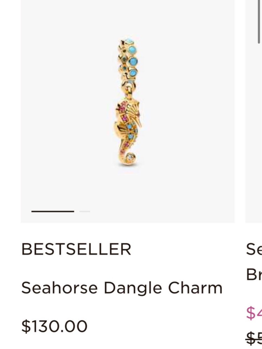 Pandora Seahorse Dangle Charm - Gold with Blue & Pink Accents